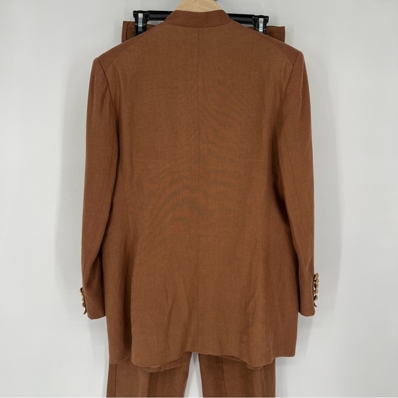 Vintage Linen Brown Gold Hardware Emblem Suit Blazer and Slacks - Picture 5 of 16
